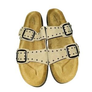 Universal Thread Womens Tan Studded Buckle Slide Sandals Platform Cork Sole